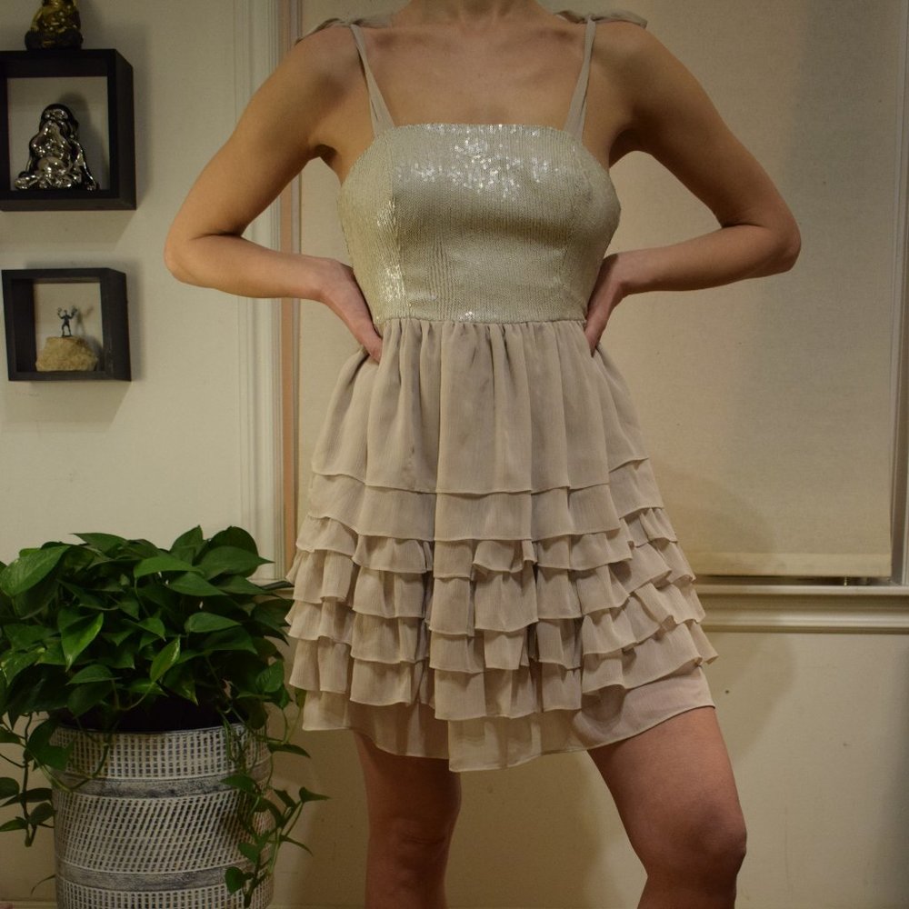Flattering Ruffle Sequence Ivory Dress